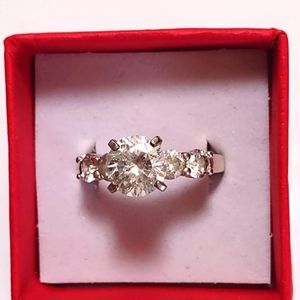 Sterling Silver created Diamond Solitaire Size 8
